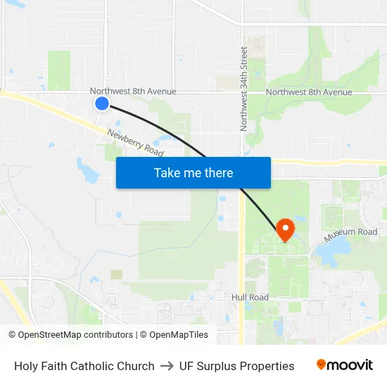 Holy Faith Catholic Church to UF Surplus Properties map