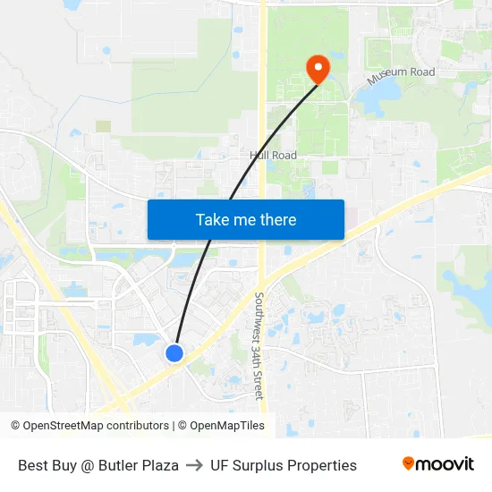 Best Buy @ Butler Plaza to UF Surplus Properties map