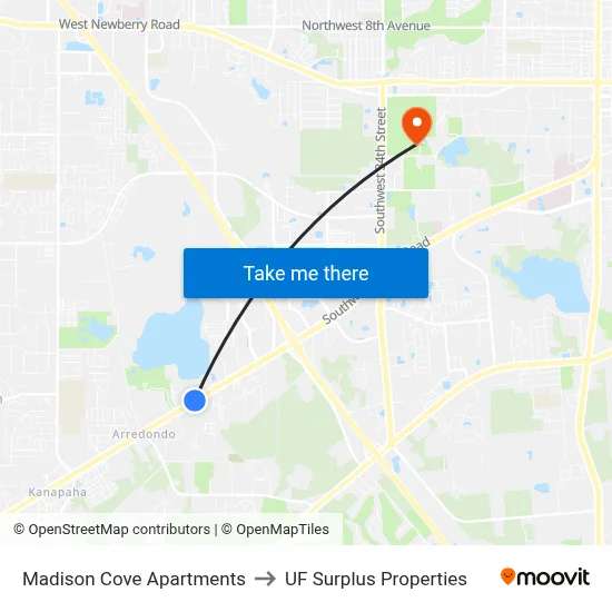 Madison Cove Apartments to UF Surplus Properties map