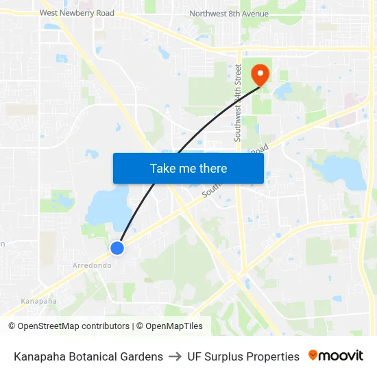 Kanapaha Botanical Gardens to UF Surplus Properties map