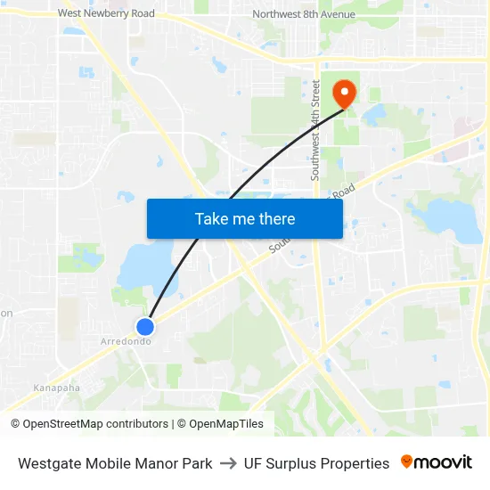 Westgate Mobile Manor Park to UF Surplus Properties map
