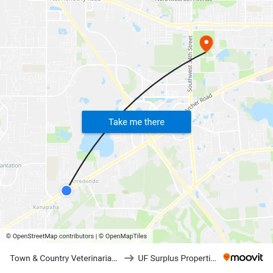 Town & Country Veterinarians to UF Surplus Properties map