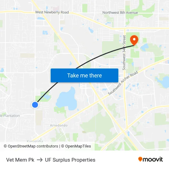 Vet Mem Pk to UF Surplus Properties map
