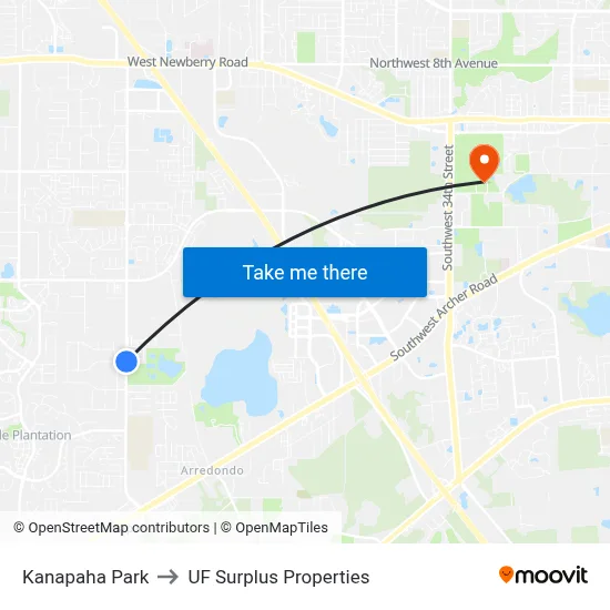Kanapaha Park to UF Surplus Properties map