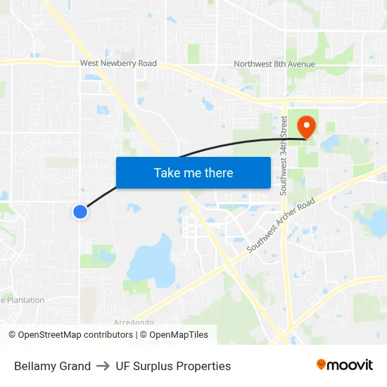 Bellamy Grand to UF Surplus Properties map