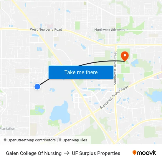 Galen College Of Nursing to UF Surplus Properties map