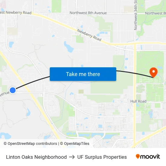 Linton Oaks Neighborhood to UF Surplus Properties map