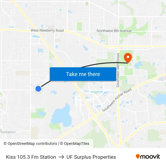 Kiss 105.3 Fm Station to UF Surplus Properties map