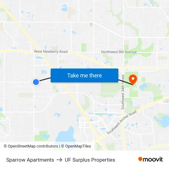 Sparrow Apartments to UF Surplus Properties map