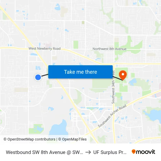 Westbound SW 8th Avenue @ SW 70th Terrace to UF Surplus Properties map