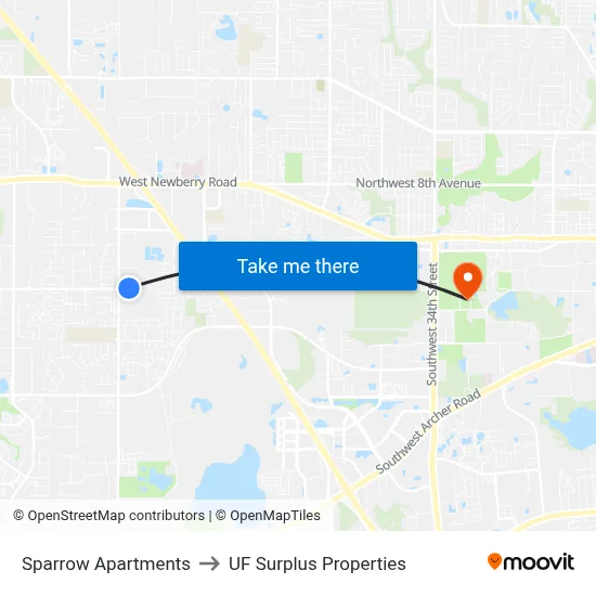 Sparrow Apartments to UF Surplus Properties map