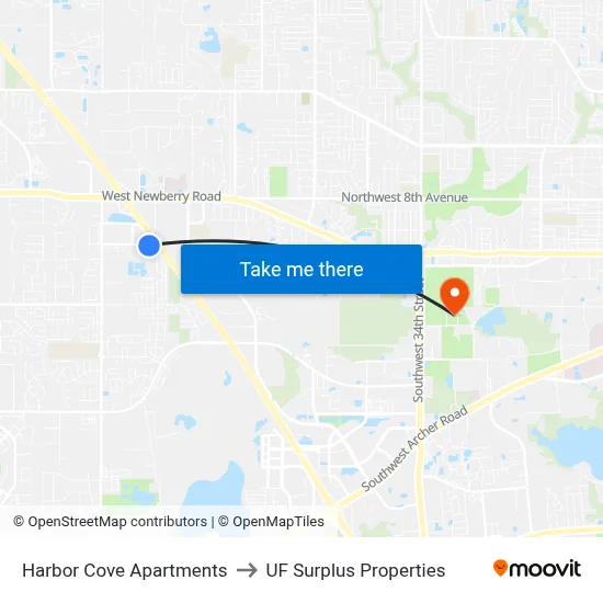 Harbor Cove Apartments to UF Surplus Properties map