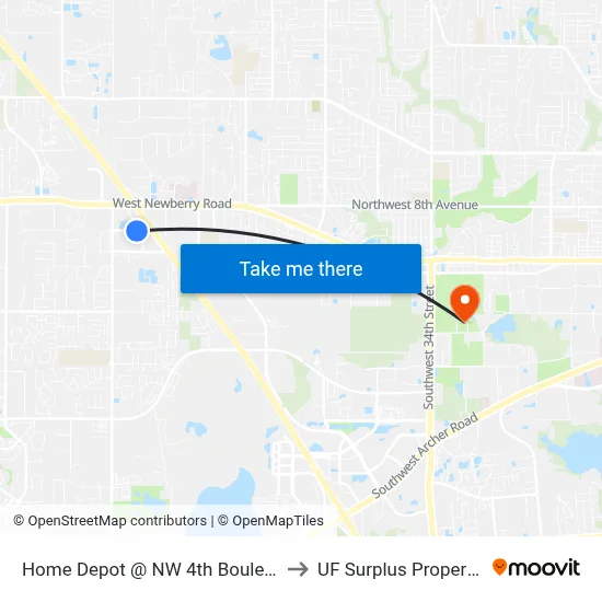 Home Depot @ NW 4th Boulevard to UF Surplus Properties map