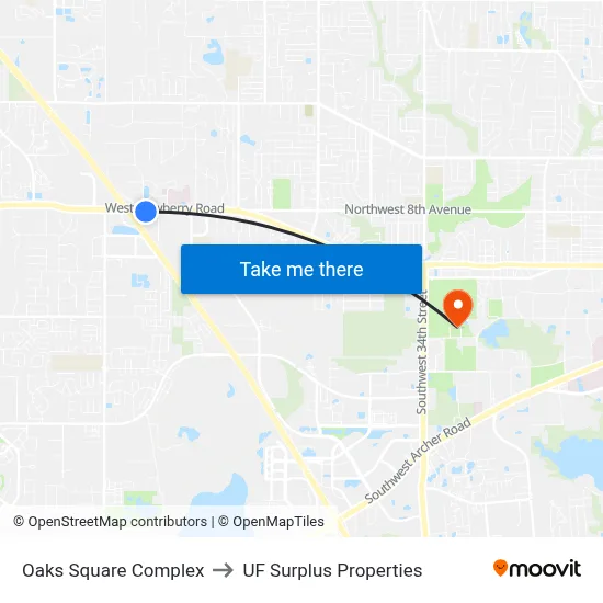 Oaks Square Complex to UF Surplus Properties map