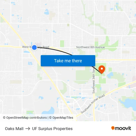Oaks Mall to UF Surplus Properties map