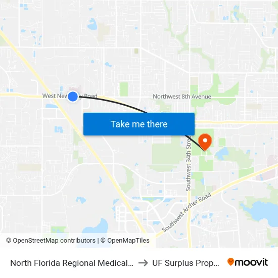 North Florida Regional Medical Center to UF Surplus Properties map