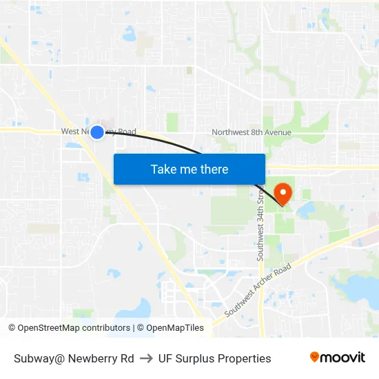Subway@ Newberry Rd to UF Surplus Properties map