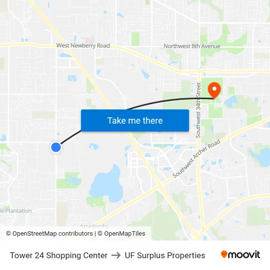 Tower 24 Shopping Center to UF Surplus Properties map