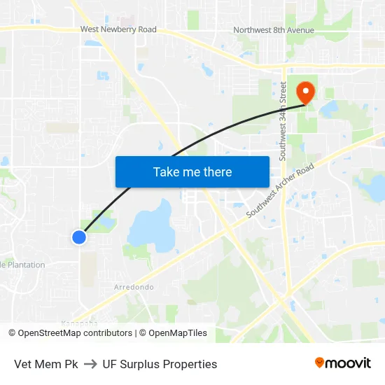 Vet Mem Pk to UF Surplus Properties map