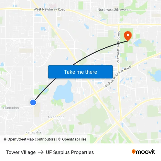 Tower Village to UF Surplus Properties map