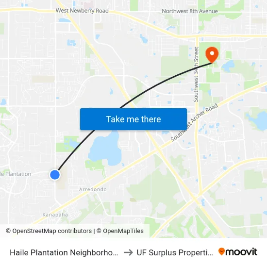 Haile Plantation Neighborhood to UF Surplus Properties map