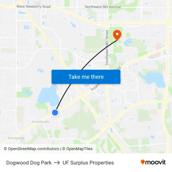 Dogwood Dog Park to UF Surplus Properties map