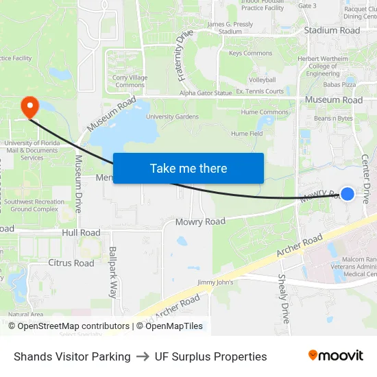 Shands Visitor Parking to UF Surplus Properties map