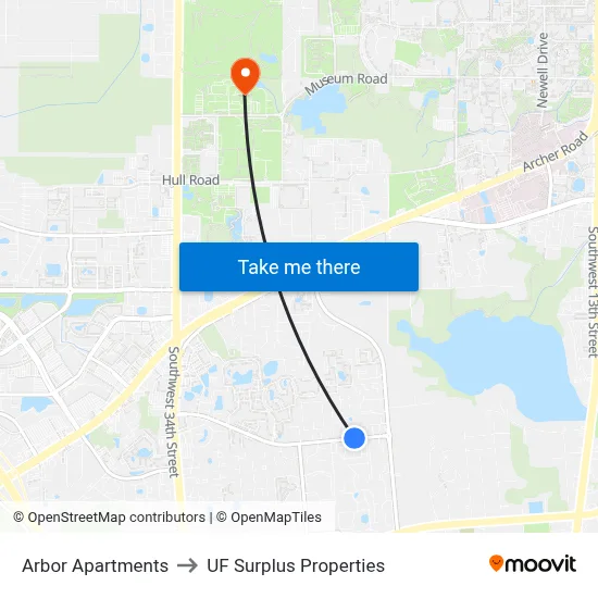 Arbor Apartments to UF Surplus Properties map