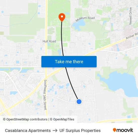 Casablanca Apartments to UF Surplus Properties map