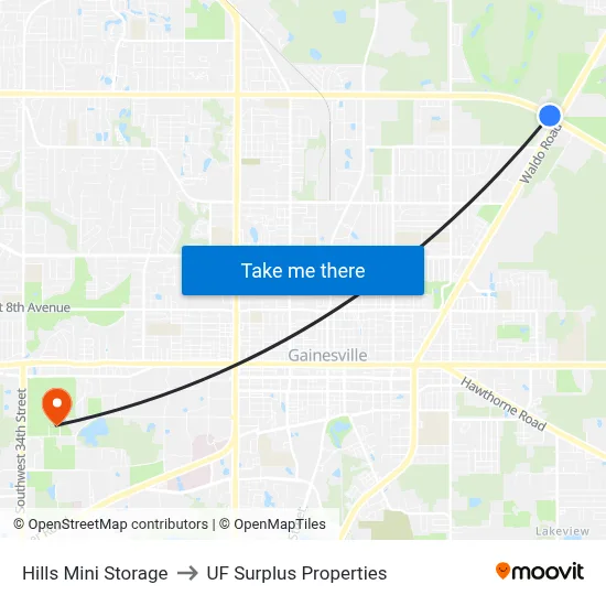 Hills Mini Storage to UF Surplus Properties map