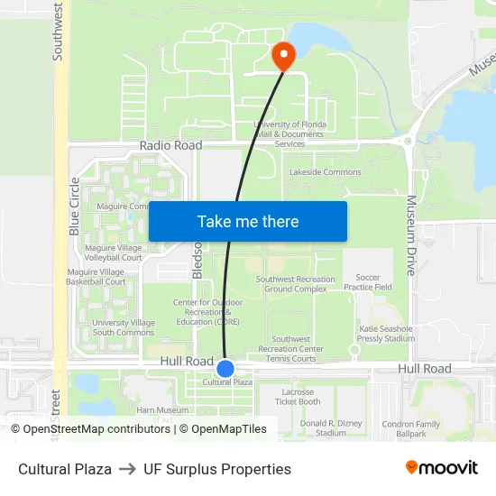 Cultural Plaza to UF Surplus Properties map