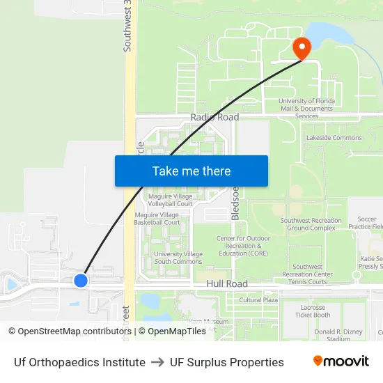Uf Orthopaedics Institute to UF Surplus Properties map