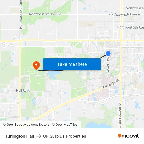 Turlington Hall to UF Surplus Properties map