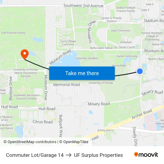 Commuter Lot/Garage 14 to UF Surplus Properties map