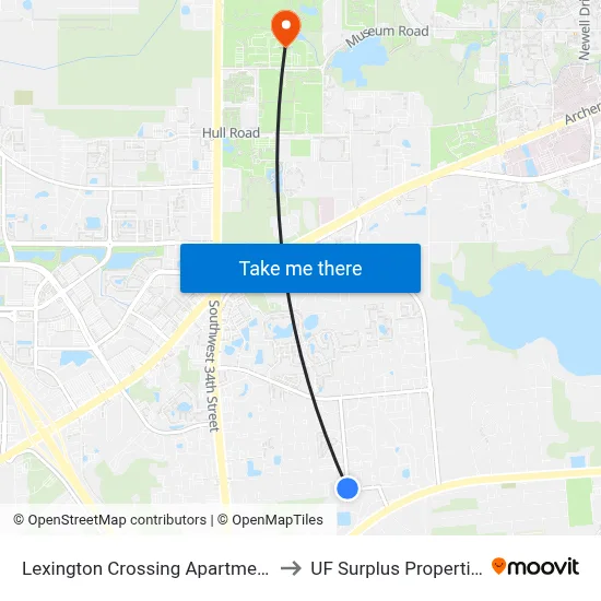 Lexington Crossing Apartments to UF Surplus Properties map