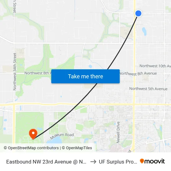 Eastbound NW 23rd Avenue @ NW 13th Street to UF Surplus Properties map