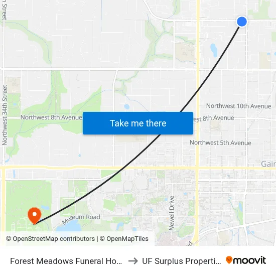 Forest Meadows Funeral Home to UF Surplus Properties map