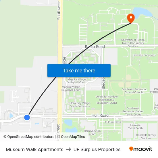 Museum Walk Apartments to UF Surplus Properties map