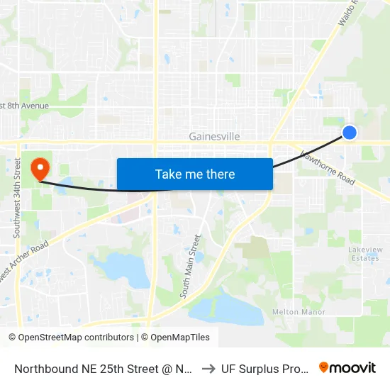 Northbound NE 25th Street @ NE 3rd Place to UF Surplus Properties map