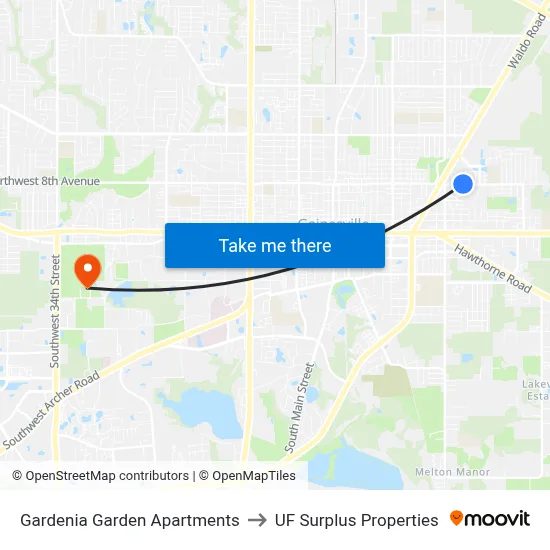 Gardenia Garden Apartments to UF Surplus Properties map