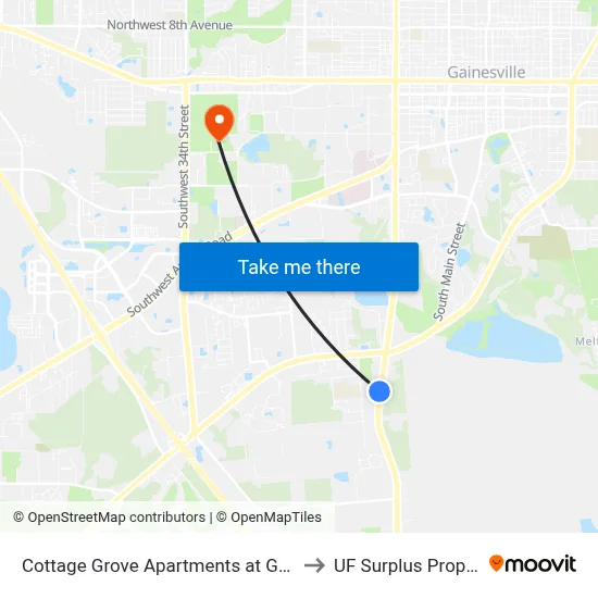 Cottage Grove Apartments at Gainesville to UF Surplus Properties map