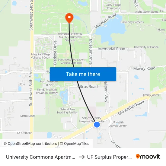 University Commons Apartments to UF Surplus Properties map