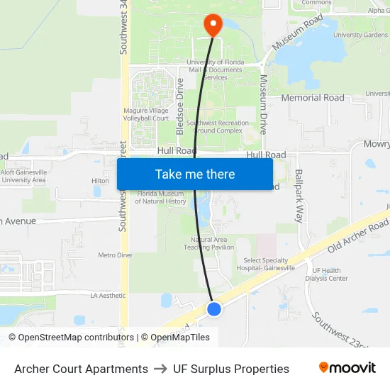 Archer Court Apartments to UF Surplus Properties map