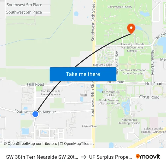 SW 38th Terr Nearside SW 20th Ave to UF Surplus Properties map