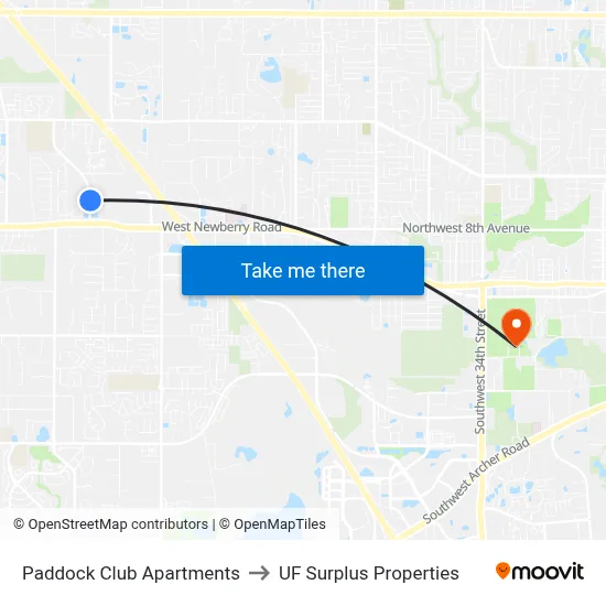 Paddock Club Apartments to UF Surplus Properties map