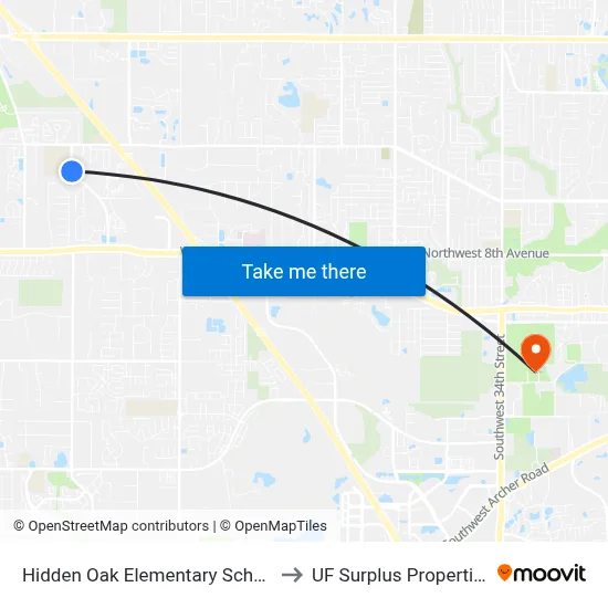 Hidden Oak Elementary School to UF Surplus Properties map