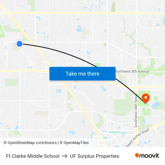Ft Clarke Middle School to UF Surplus Properties map