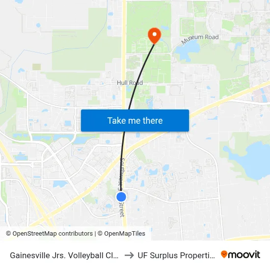 Gainesville Jrs. Volleyball Club to UF Surplus Properties map