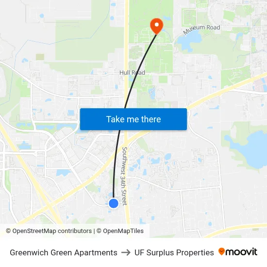 Greenwich Green Apartments to UF Surplus Properties map