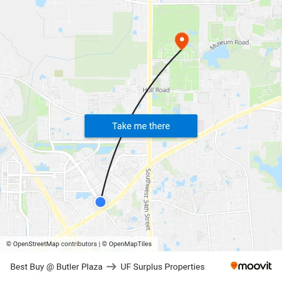 Best Buy @ Butler Plaza to UF Surplus Properties map